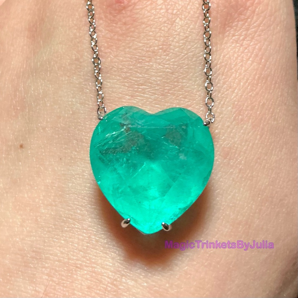 Paraiba Tourmaline Pendant 925 Sterling Silver Necklace Tourmaline Heart Pendant - Picture 5 of 7